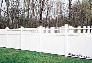 The Huntington vinyl pvc fence allows the homeowner a decorative scalloped design.